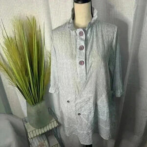 Terra SJ Apparel Women’s M Cotton Tunic Top Pocket 3/4 Sleeve Ruffle Collar Hobo